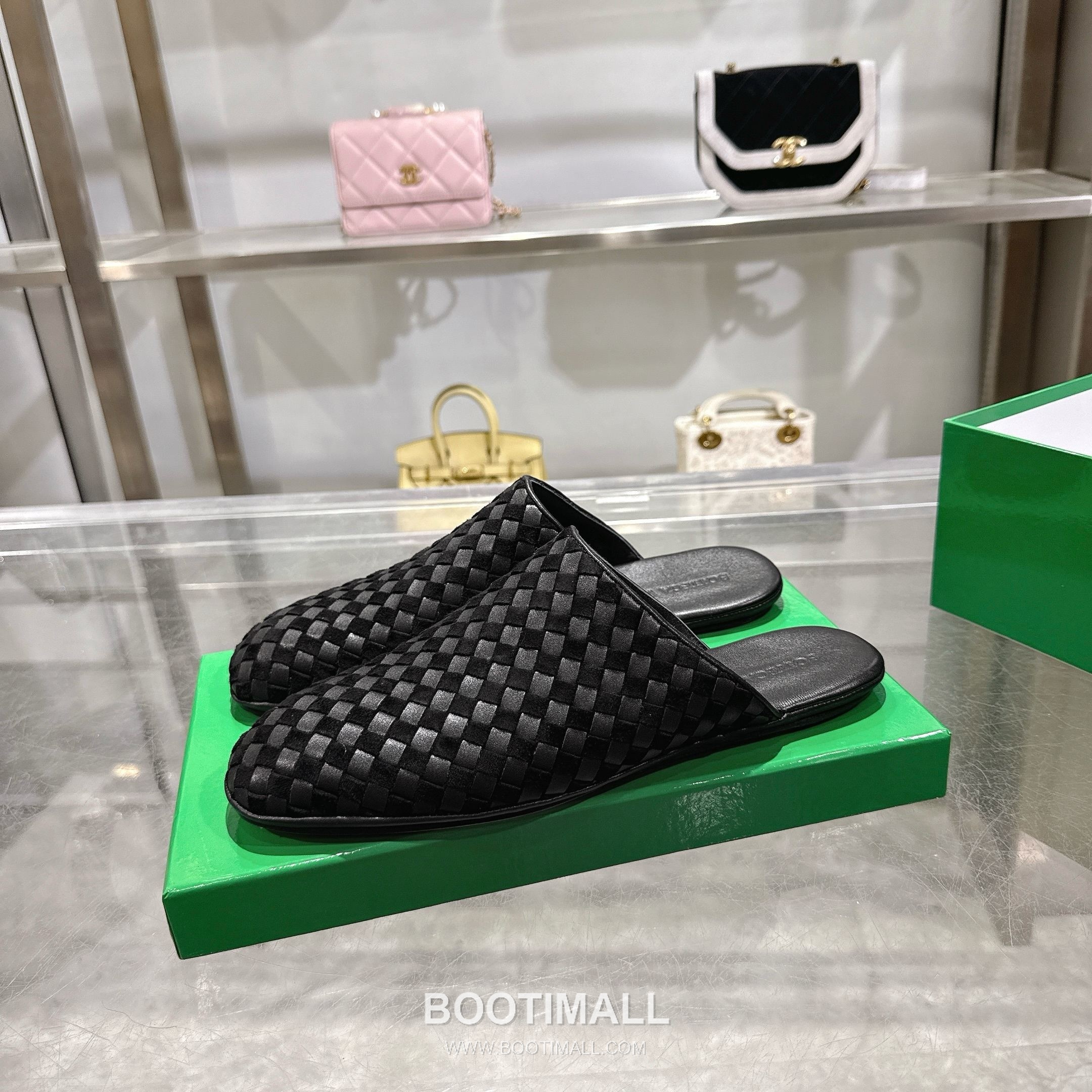 Bottega Veneta Bicolor Intrecciato Square-Toe Leather Black Slides 보테가 베네타 바이컬러 인트레치아토 스퀘어토 가죽 블랙 슬라이드 6