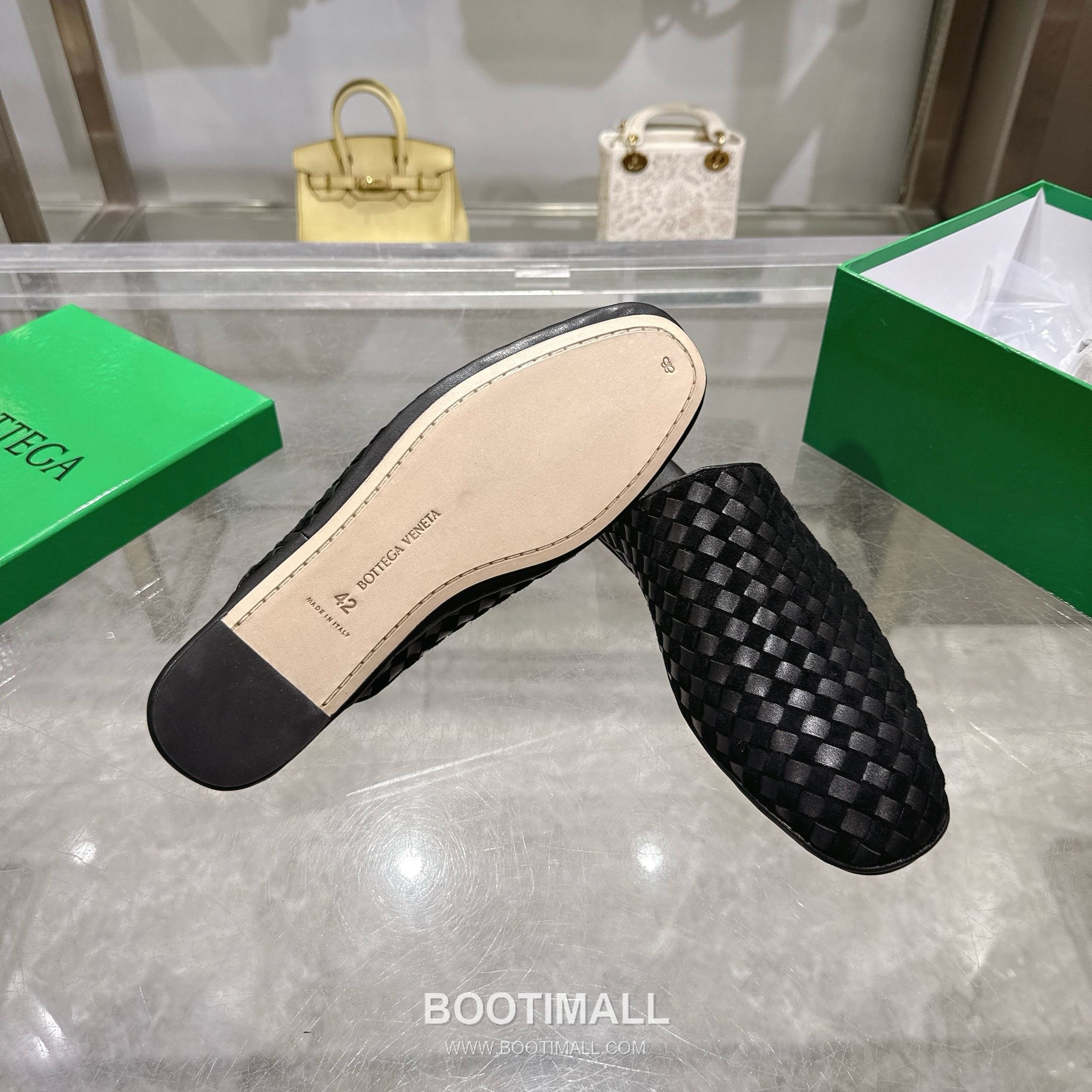 Bottega Veneta Bicolor Intrecciato Square-Toe Leather Black Slides 보테가 베네타 바이컬러 인트레치아토 스퀘어토 가죽 블랙 슬라이드 9