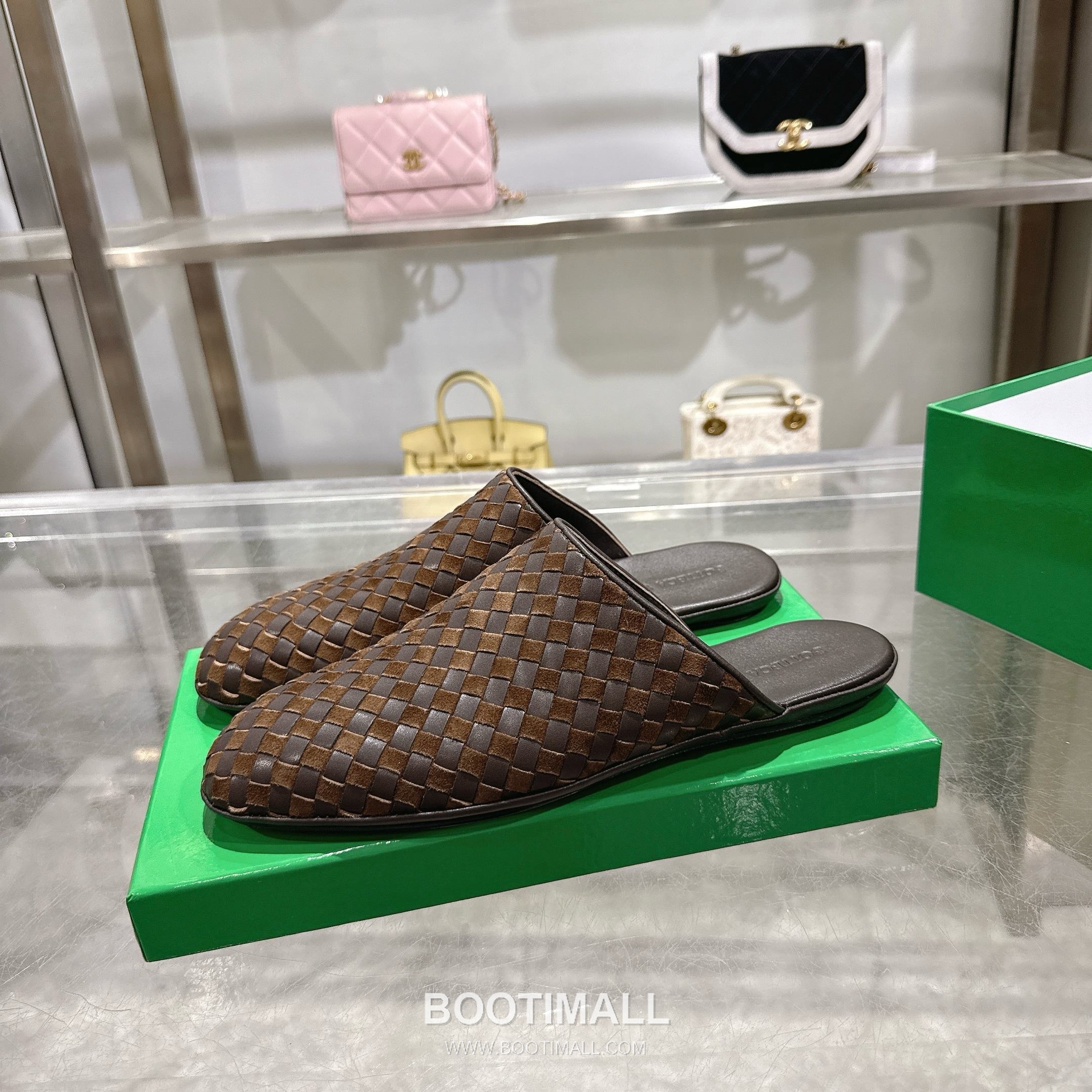 Bottega Veneta Bicolor Intrecciato Square-Toe Leather Black Slides 보테가 베네타 바이컬러 인트레치아토 스퀘어토 가죽 블랙 슬라이드 6