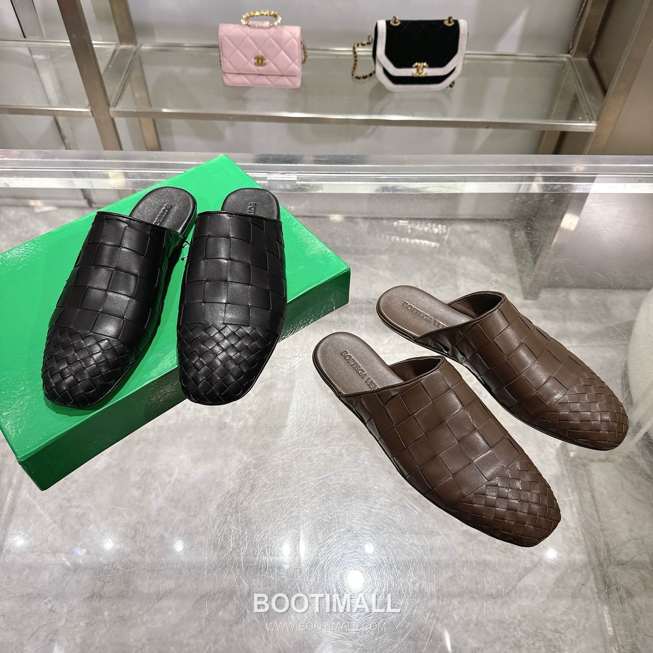 Bottega Veneta Bicolor Intrecciato Square-Toe Leather Black Slides 보테가 베네타 바이컬러 인트레치아토 스퀘어토 가죽 블랙 슬라이드 9