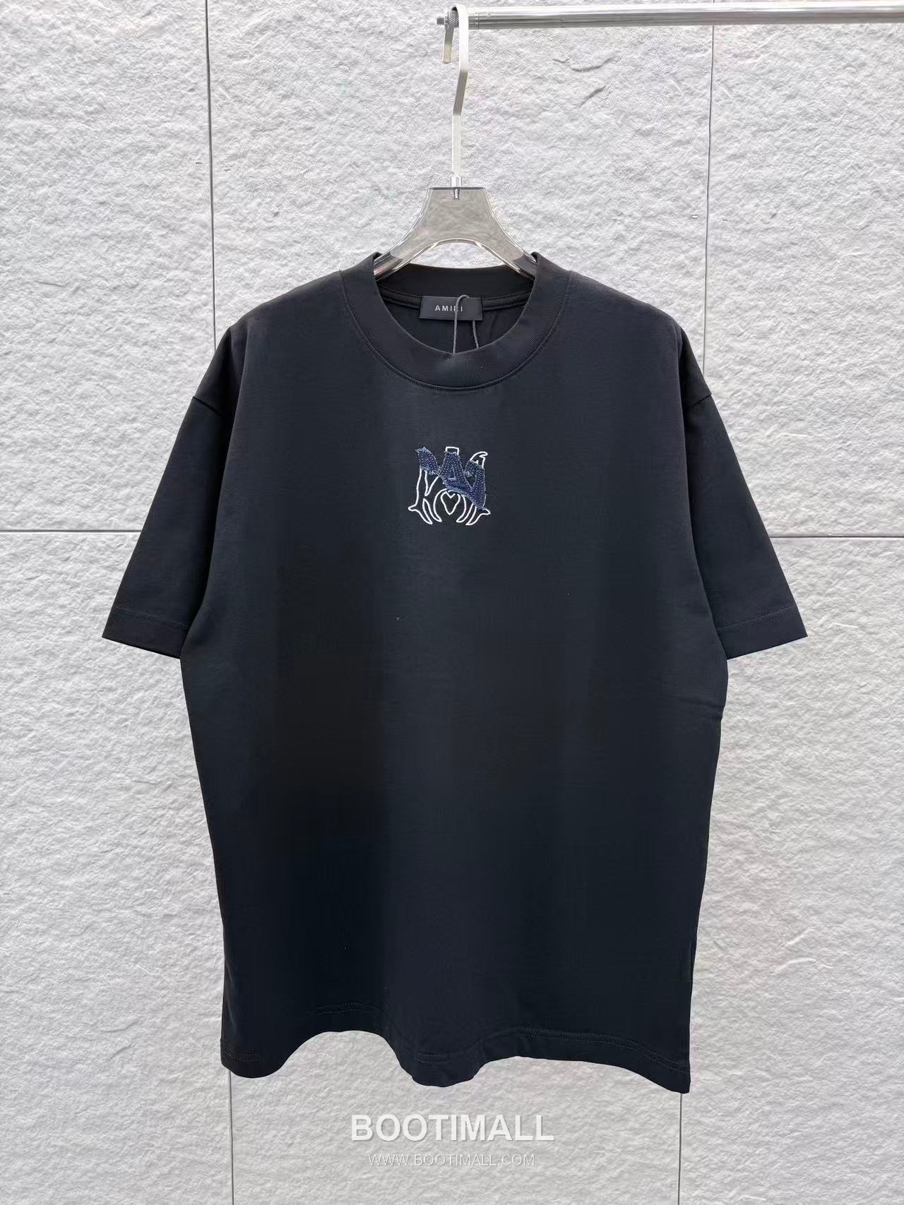 Ami Paris SS26 Embroidered Patchwork Denim Cotton Short Sleeve T-Shirt 아미 파리 SS26 자수 패치워크 데님 코튼 반팔 티셔츠 10