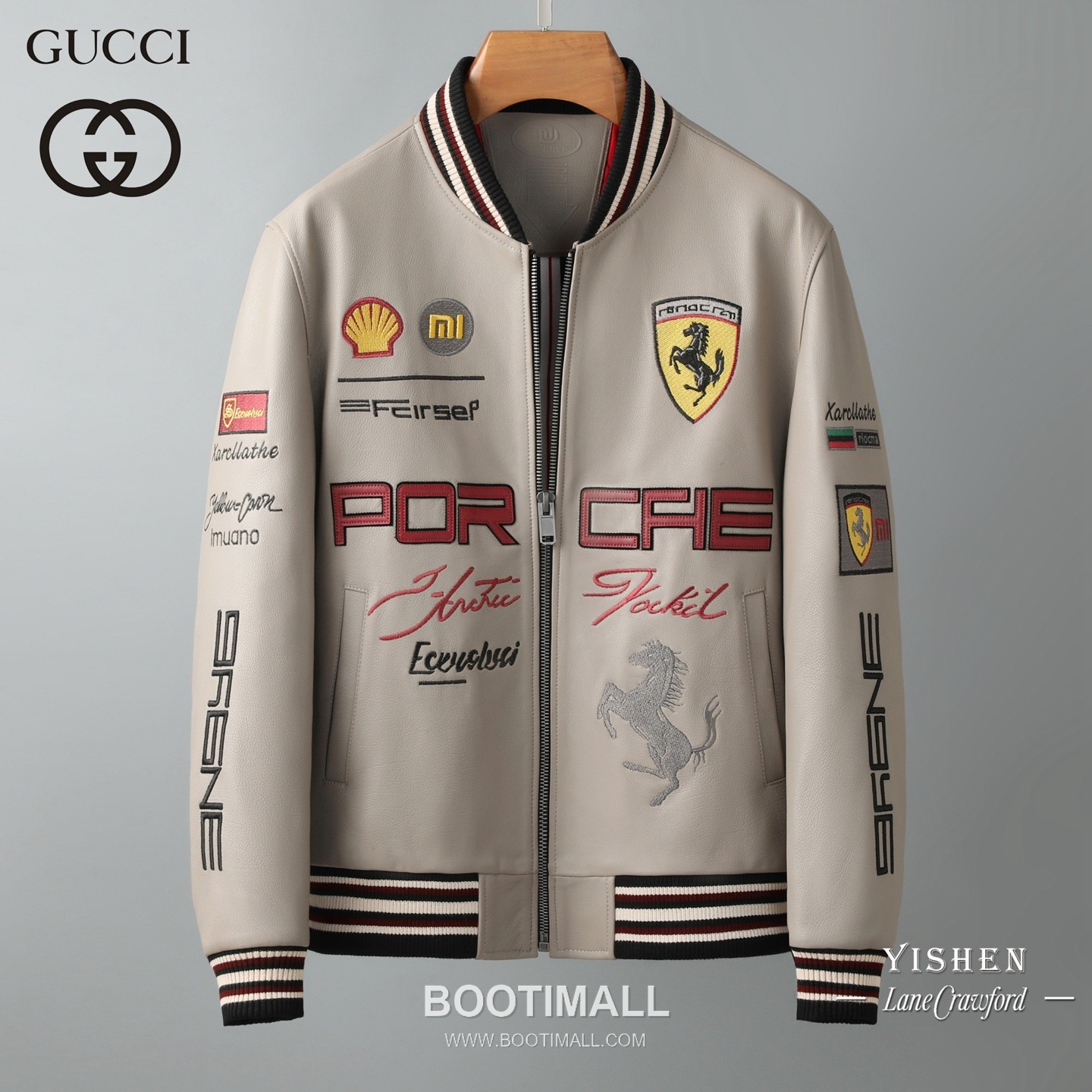 Gucci Racing Collaboration Leather Goatskin Beige Jacket 구찌 레이싱 콜라보 레더 염소가죽 베이지 재킷 1