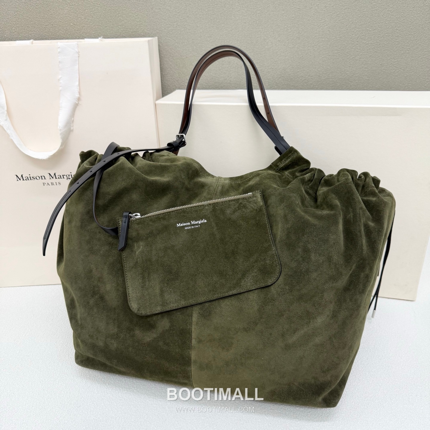 Maison Margiela Oversized Shopping Suede Leather Green Tote Bag 메종 마르지엘라 오버사이즈 쇼핑 스웨이드 레더 그린 토트백 38cm 2