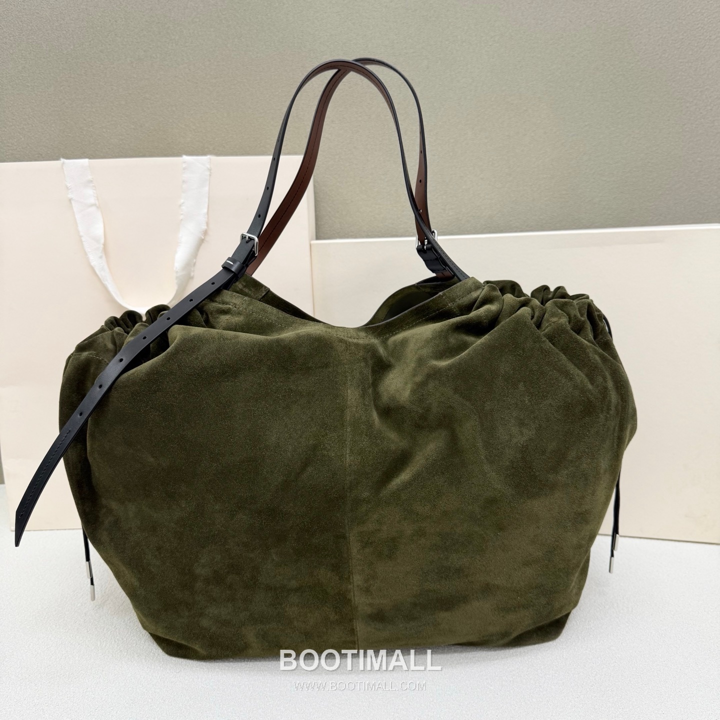 Maison Margiela Oversized Shopping Suede Leather Green Tote Bag 메종 마르지엘라 오버사이즈 쇼핑 스웨이드 레더 그린 토트백 38cm 3