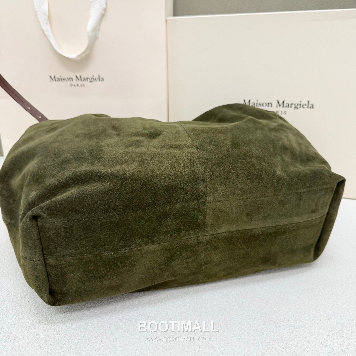 Maison Margiela Oversized Shopping Suede Leather Green Tote Bag 메종 마르지엘라 오버사이즈 쇼핑 스웨이드 레더 그린 토트백 38cm 4