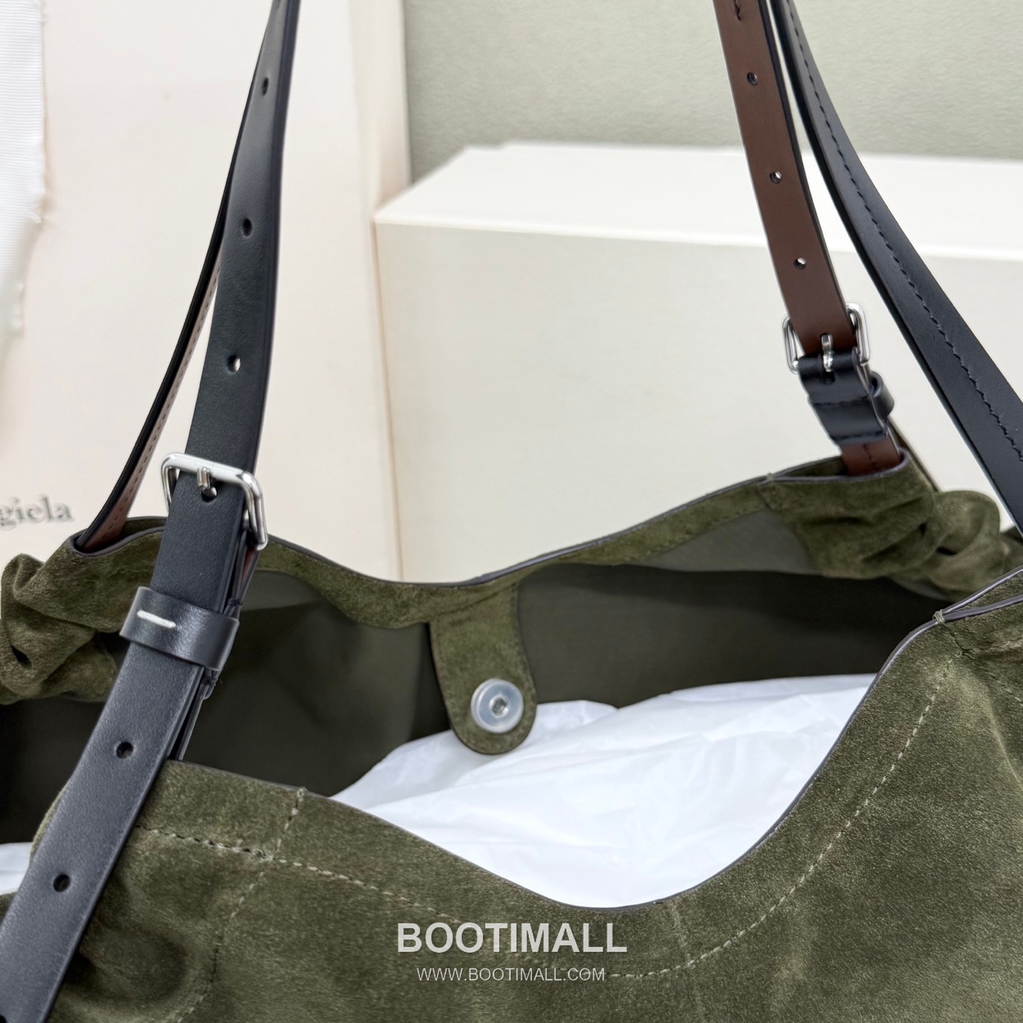 Maison Margiela Oversized Shopping Suede Leather Green Tote Bag 메종 마르지엘라 오버사이즈 쇼핑 스웨이드 레더 그린 토트백 38cm 6