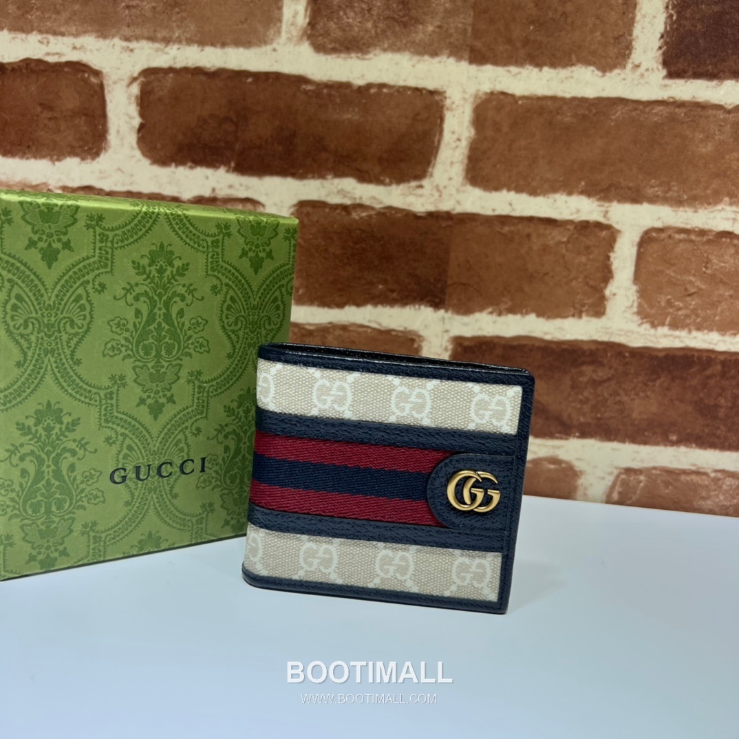 Gucci Beige Rubber Blue Pigskin Pattern Bifold Wallet 597606 구찌 베이지 러버 블루 피그스킨 패턴 남성 반지갑 11cm 1