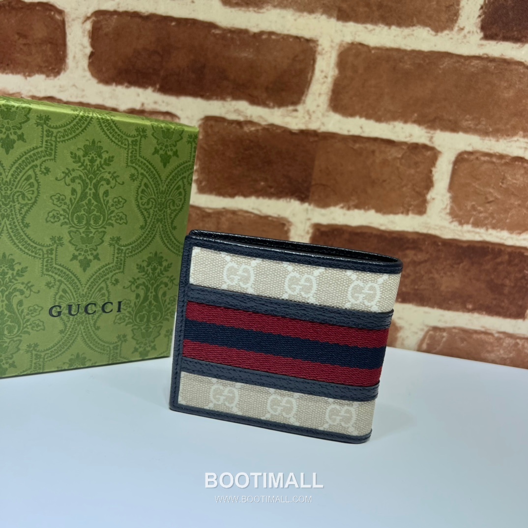 Gucci Beige Rubber Blue Pigskin Pattern Bifold Wallet 597606 구찌 베이지 러버 블루 피그스킨 패턴 남성 반지갑 11cm 2