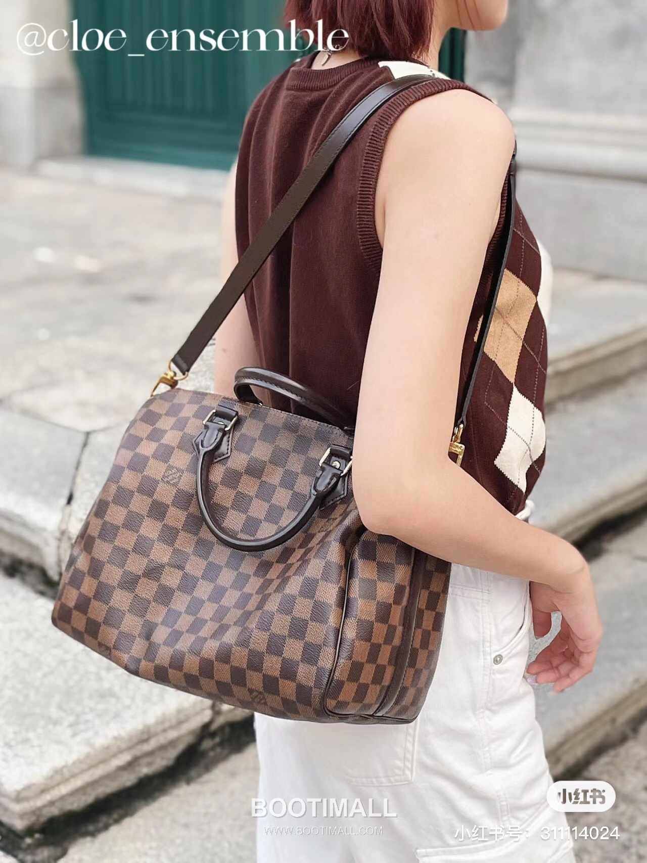 Louis Vuitton Speedy Bandouliere Damier Ebene Canvas Brown Zip Wallet 루이비통 스피디 반둘리에 다미에 에벤 캔버스 브라운 지퍼 지갑 30cm 6