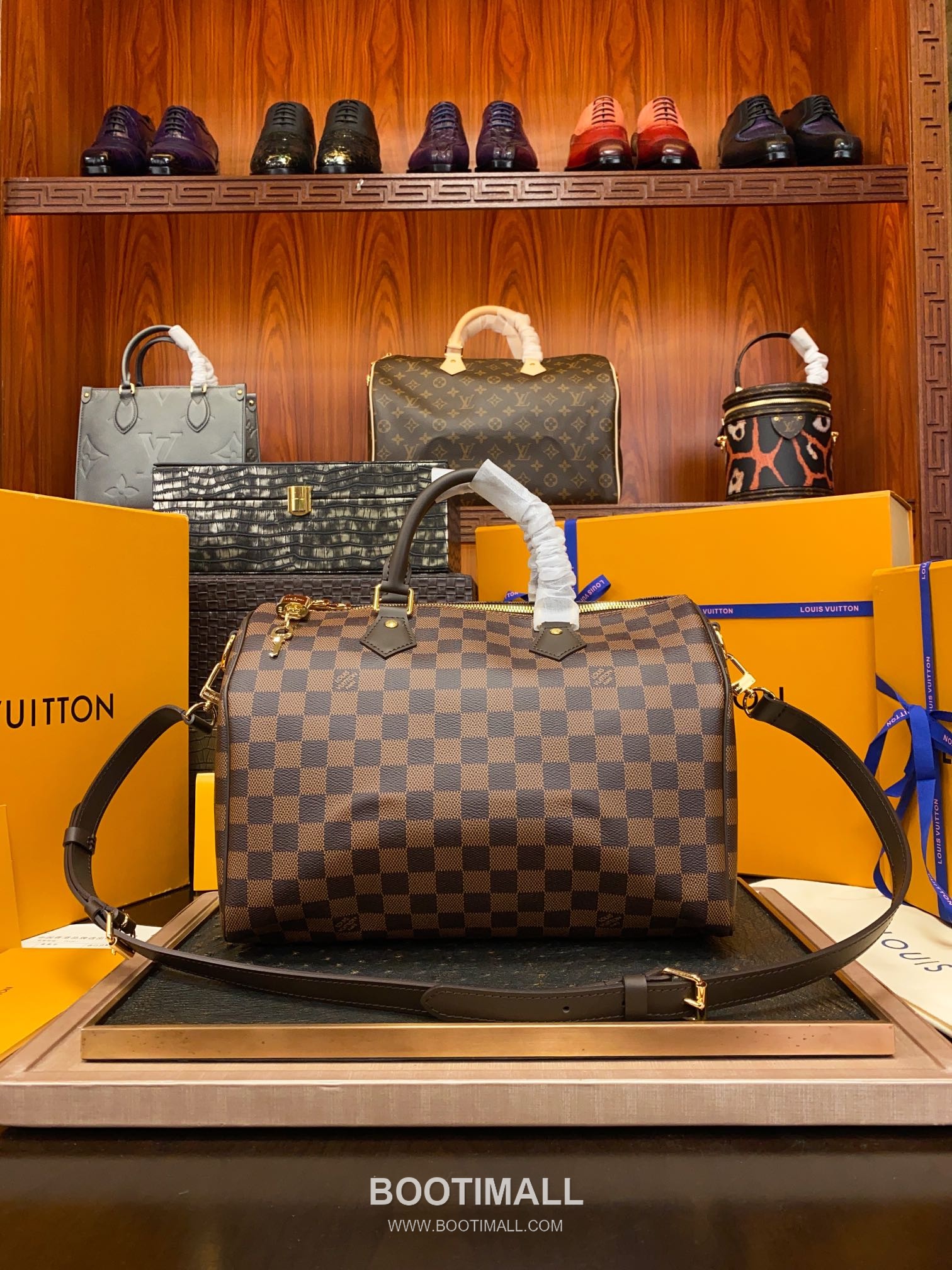 Louis Vuitton Speedy Bandouliere Damier Ebene Canvas Brown Zip Wallet 루이비통 스피디 반둘리에 다미에 에벤 캔버스 브라운 지퍼 지갑 30cm 10