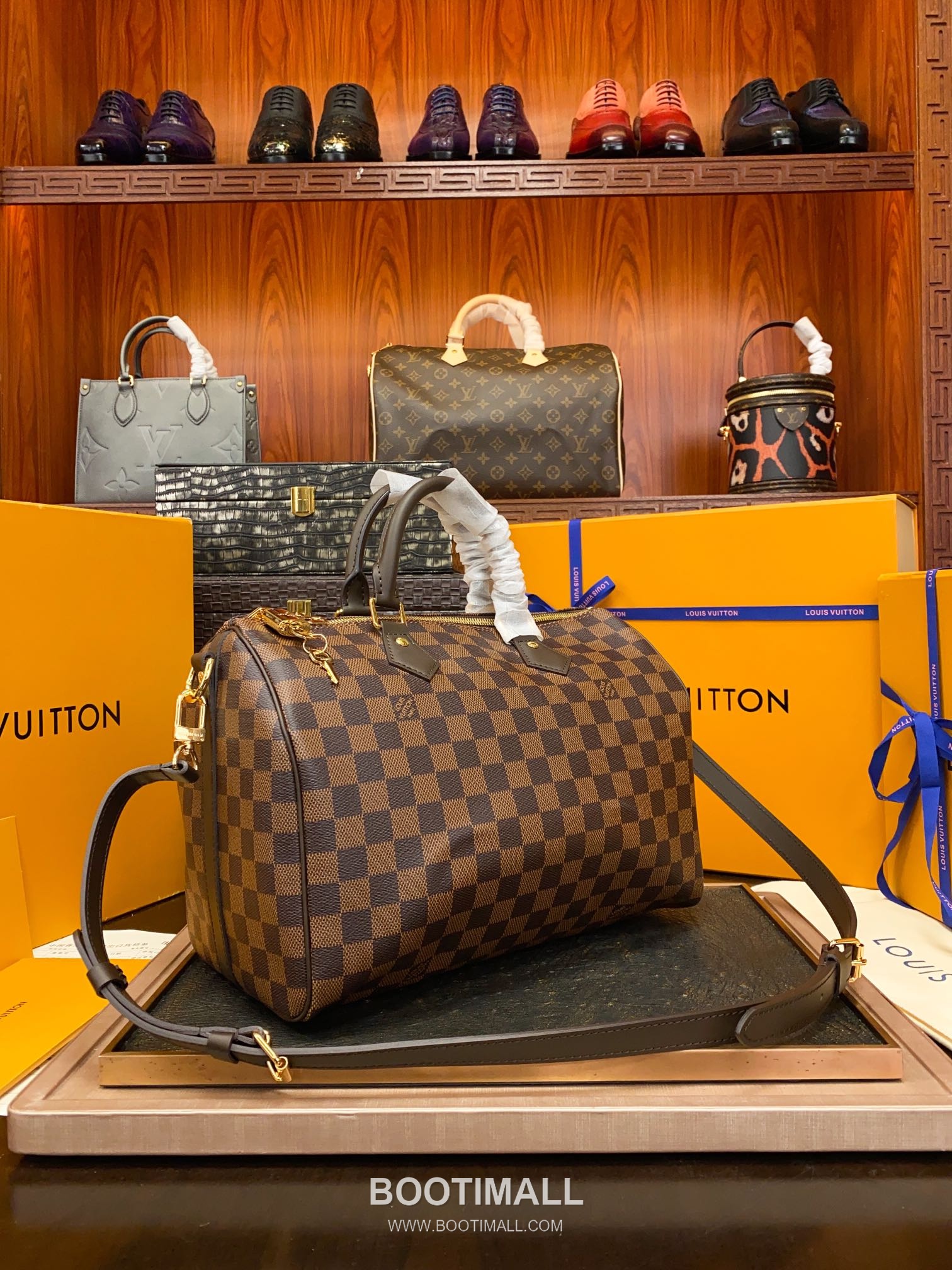 Louis Vuitton Speedy Bandouliere Damier Ebene Canvas Brown Zip Wallet 루이비통 스피디 반둘리에 다미에 에벤 캔버스 브라운 지퍼 지갑 30cm 11