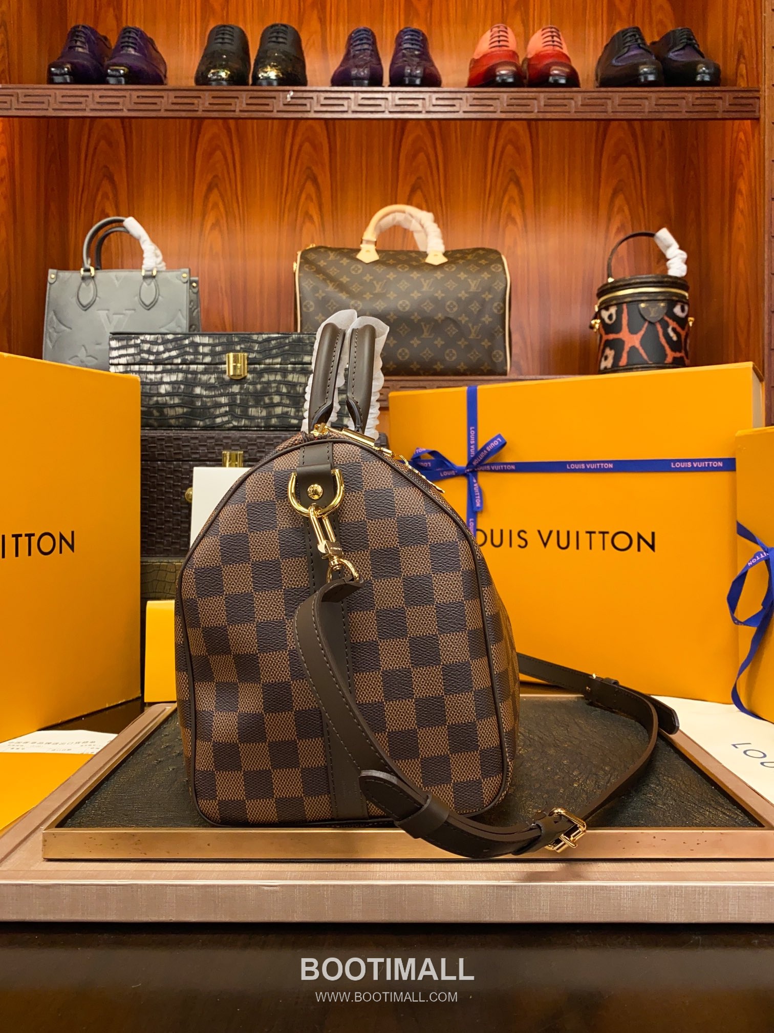 Louis Vuitton Speedy Bandouliere Damier Ebene Canvas Brown Zip Wallet 루이비통 스피디 반둘리에 다미에 에벤 캔버스 브라운 지퍼 지갑 30cm 12