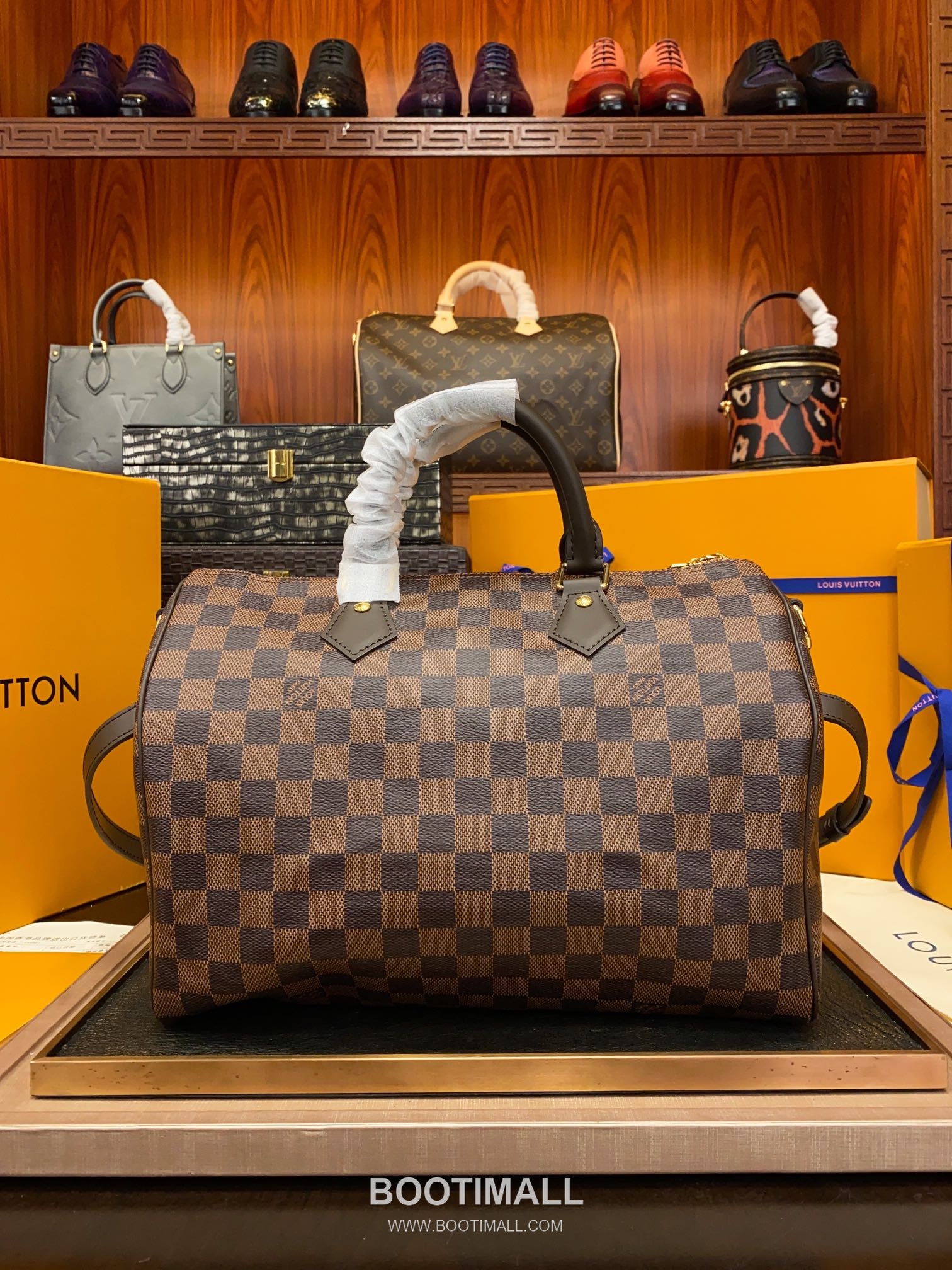 Louis Vuitton Speedy Bandouliere Damier Ebene Canvas Brown Zip Wallet 루이비통 스피디 반둘리에 다미에 에벤 캔버스 브라운 지퍼 지갑 30cm 13