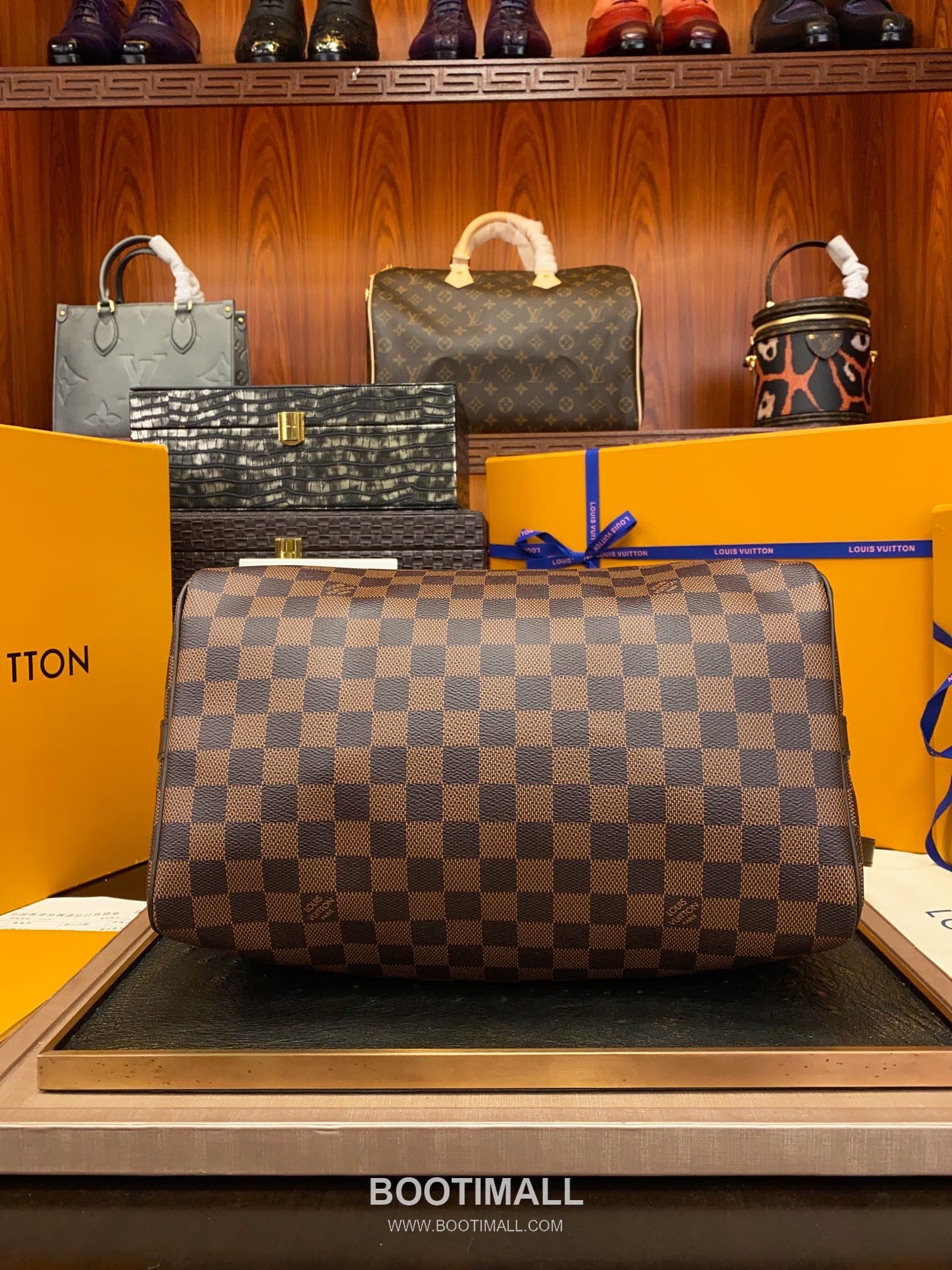 Louis Vuitton Speedy Bandouliere Damier Ebene Canvas Brown Zip Wallet 루이비통 스피디 반둘리에 다미에 에벤 캔버스 브라운 지퍼 지갑 30cm 14