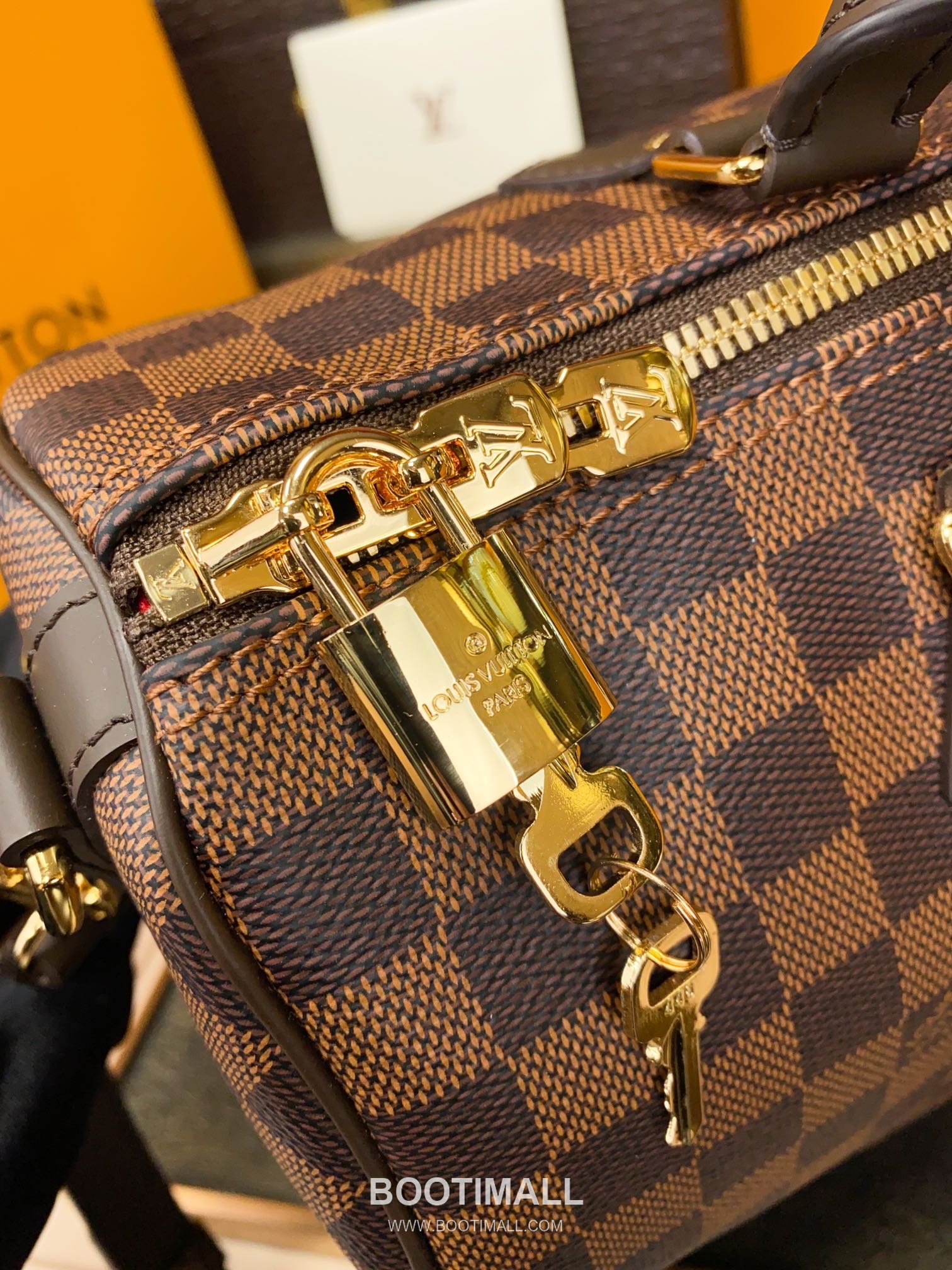 Louis Vuitton Speedy Bandouliere Damier Ebene Canvas Brown Zip Wallet 루이비통 스피디 반둘리에 다미에 에벤 캔버스 브라운 지퍼 지갑 30cm 15