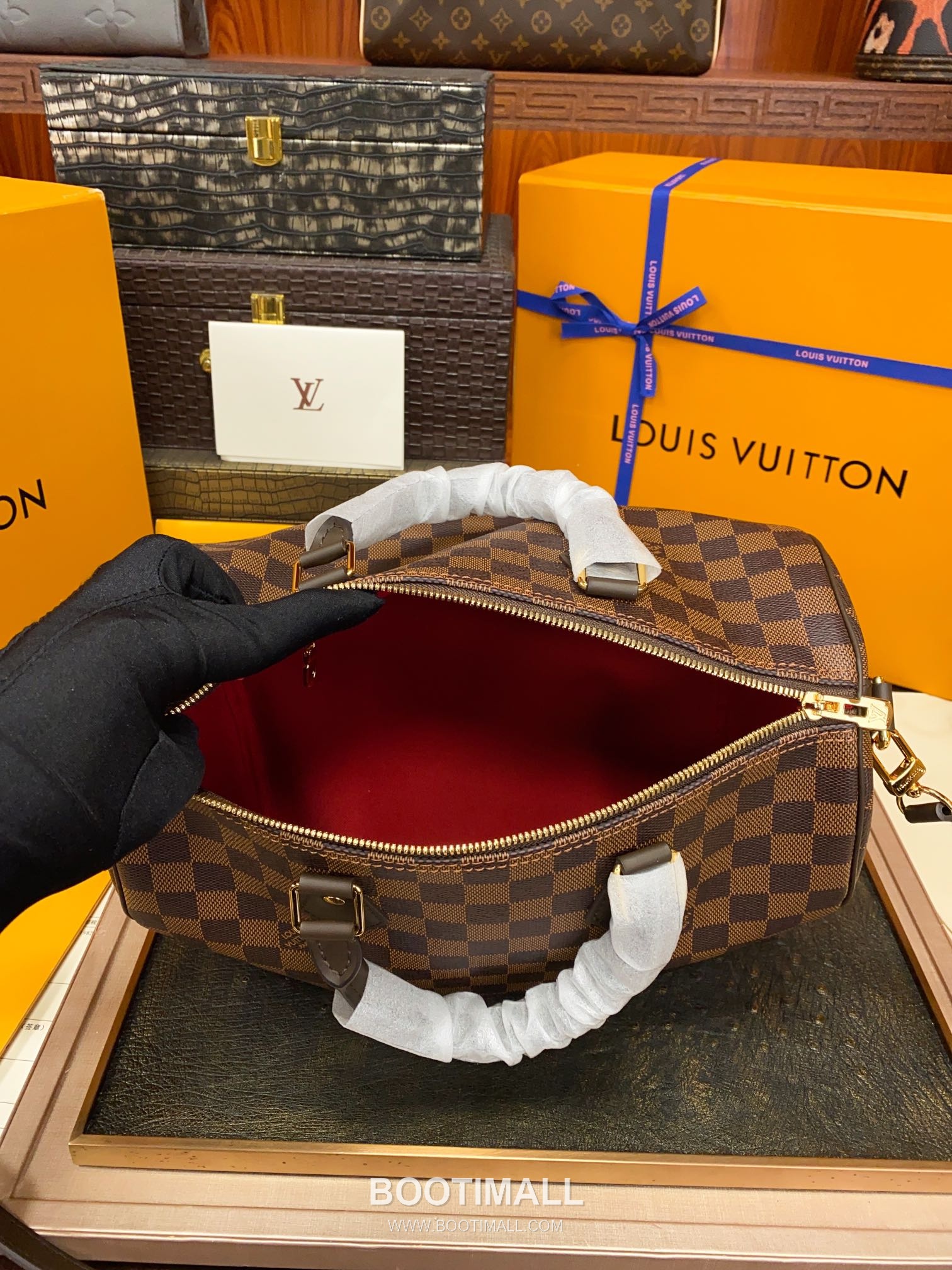 Louis Vuitton Speedy Bandouliere Damier Ebene Canvas Brown Zip Wallet 루이비통 스피디 반둘리에 다미에 에벤 캔버스 브라운 지퍼 지갑 30cm 17
