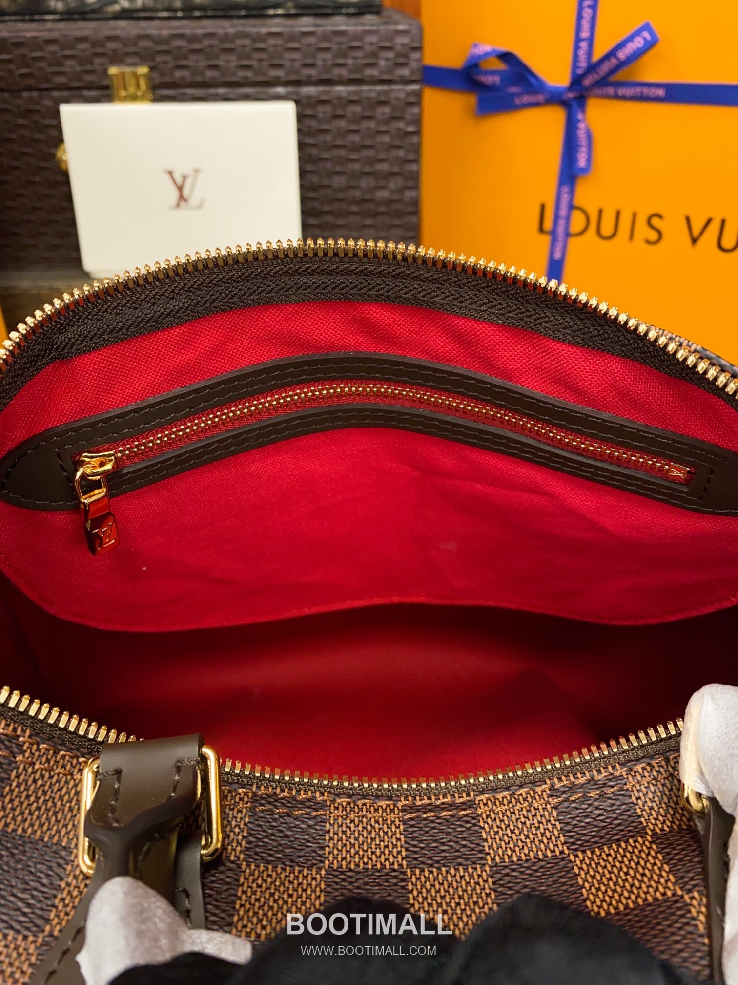 Louis Vuitton Speedy Bandouliere Damier Ebene Canvas Brown Zip Wallet 루이비통 스피디 반둘리에 다미에 에벤 캔버스 브라운 지퍼 지갑 30cm 18