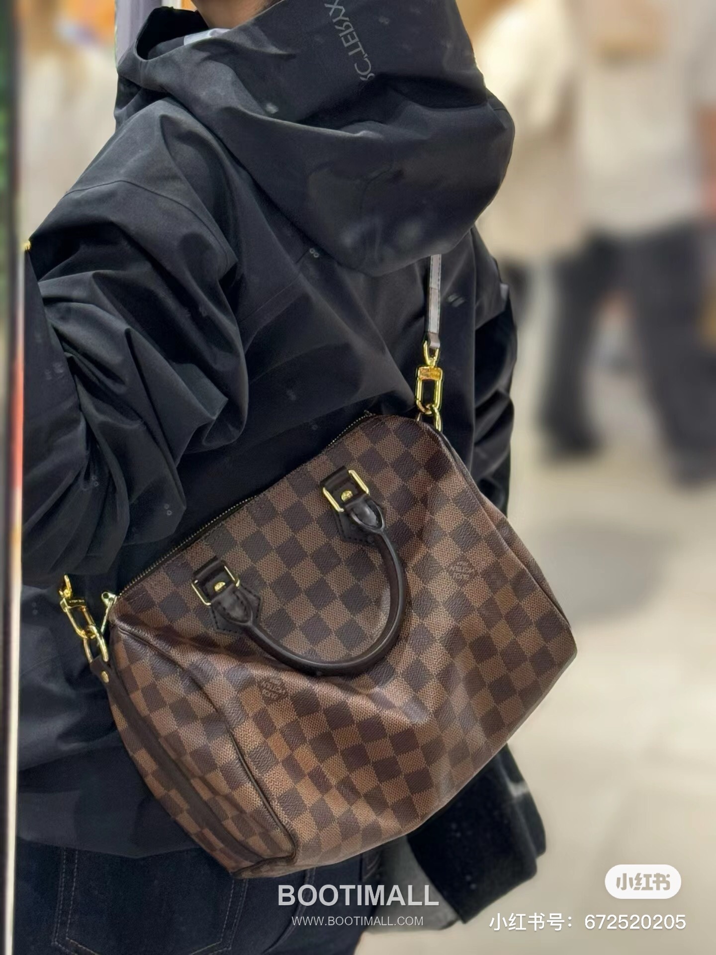 Louis Vuitton Speedy Bandouliere Damier Ebene Coated Canvas Brown Zip Wallet 루이비통 스피디 반둘리에 다미에 에벤 코팅 캔버스 브라운 지퍼 지갑 25cm 5