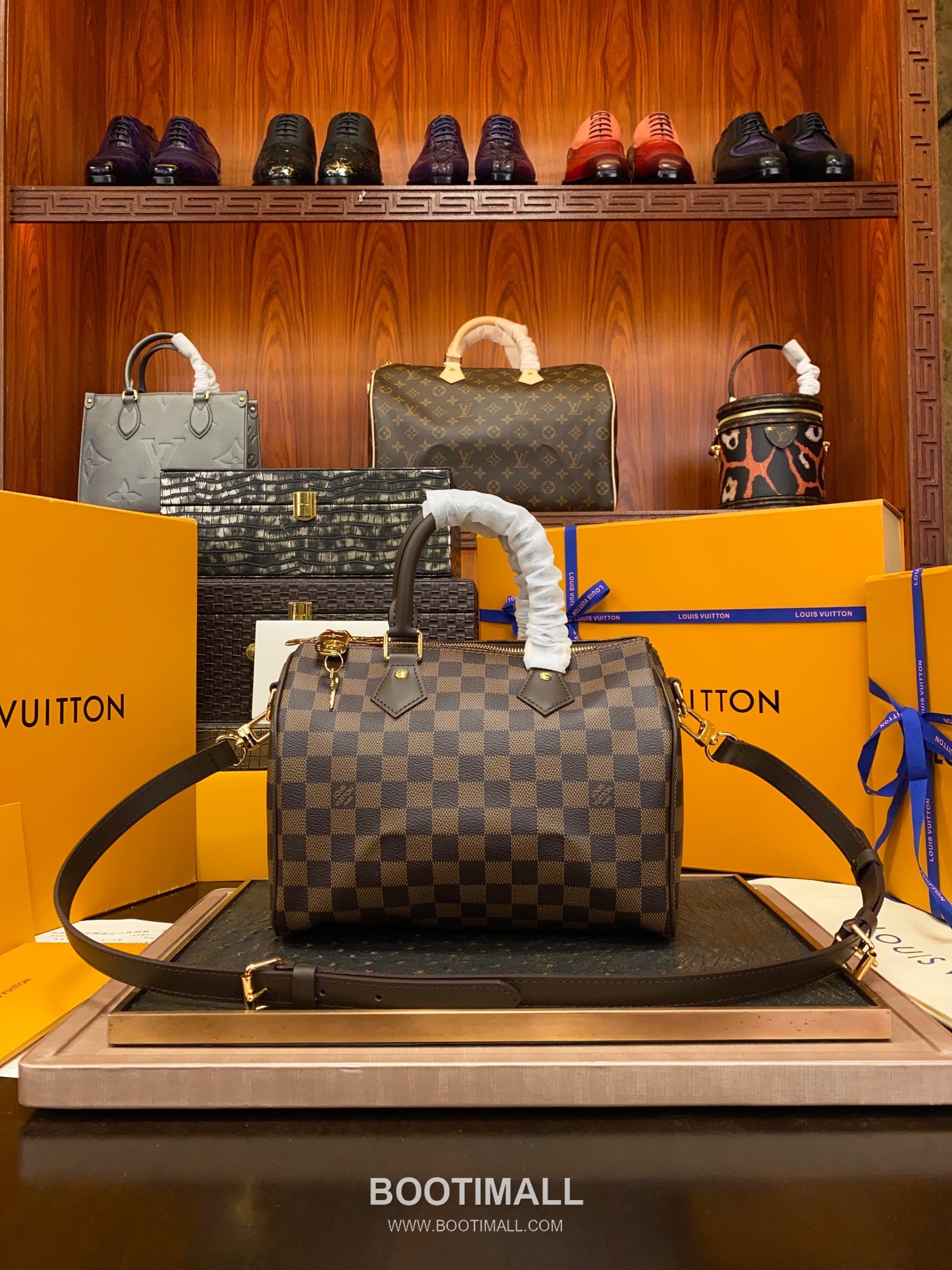 Louis Vuitton Speedy Bandouliere Damier Ebene Coated Canvas Brown Zip Wallet 루이비통 스피디 반둘리에 다미에 에벤 코팅 캔버스 브라운 지퍼 지갑 25cm 10