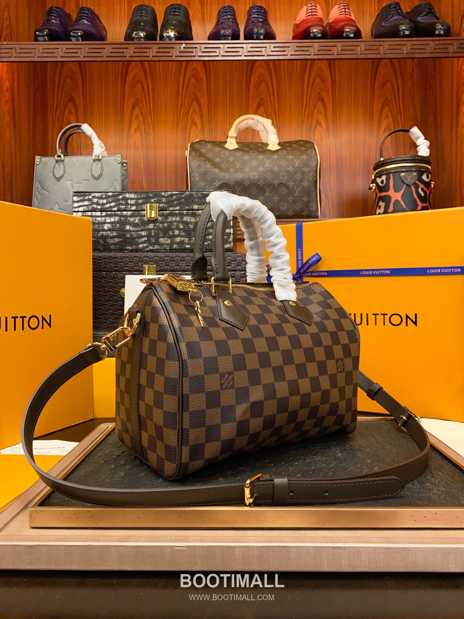 Louis Vuitton Speedy Bandouliere Damier Ebene Coated Canvas Brown Zip Wallet 루이비통 스피디 반둘리에 다미에 에벤 코팅 캔버스 브라운 지퍼 지갑 25cm 11
