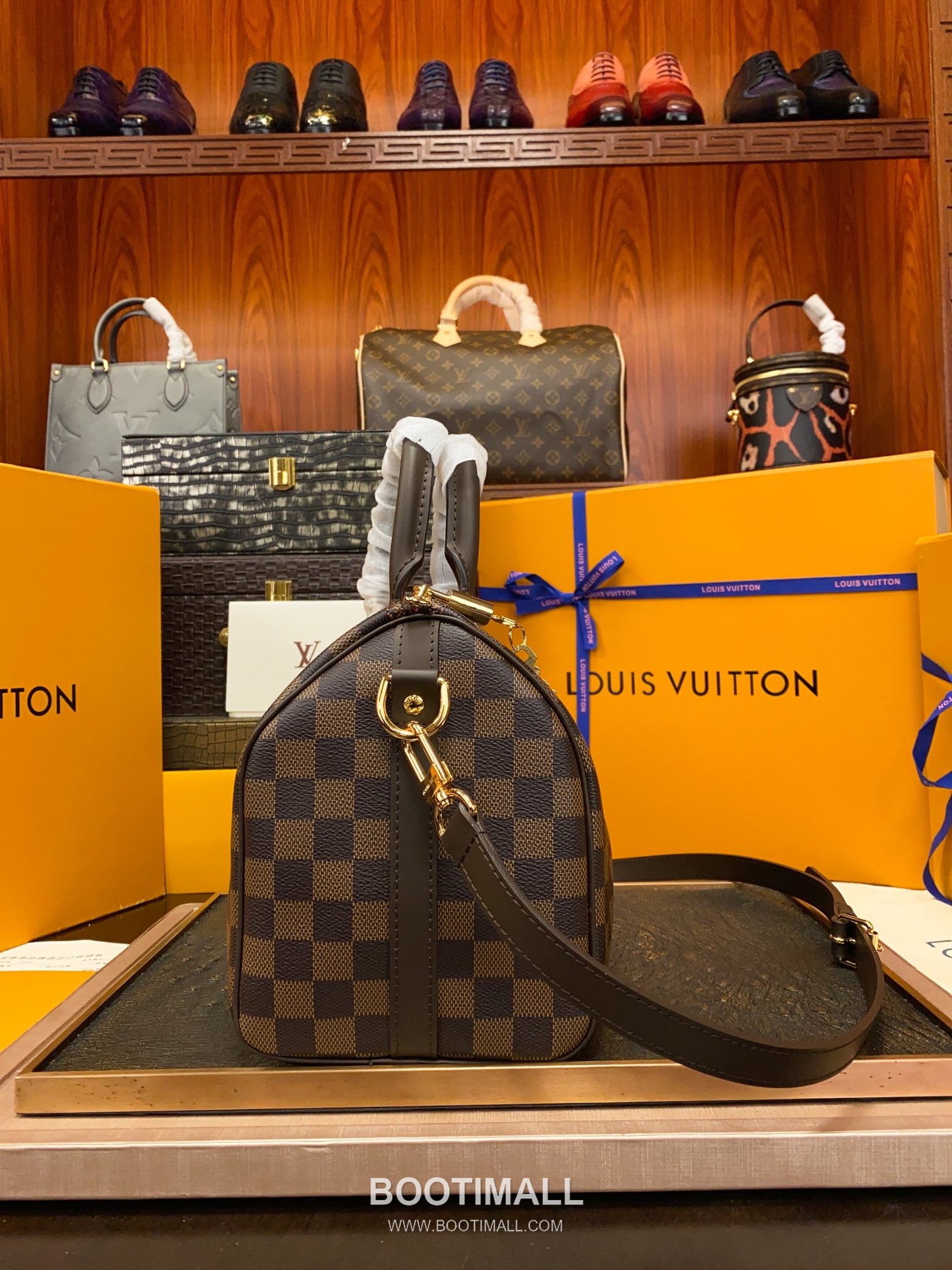 Louis Vuitton Speedy Bandouliere Damier Ebene Coated Canvas Brown Zip Wallet 루이비통 스피디 반둘리에 다미에 에벤 코팅 캔버스 브라운 지퍼 지갑 25cm 12