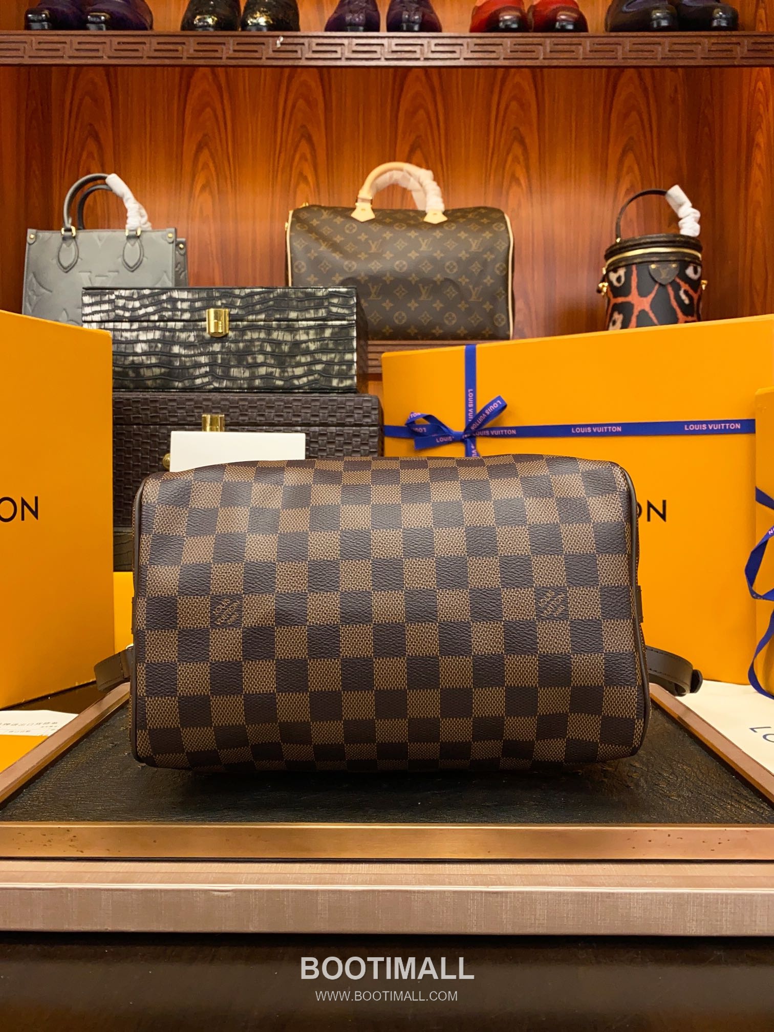 Louis Vuitton Speedy Bandouliere Damier Ebene Coated Canvas Brown Zip Wallet 루이비통 스피디 반둘리에 다미에 에벤 코팅 캔버스 브라운 지퍼 지갑 25cm 13