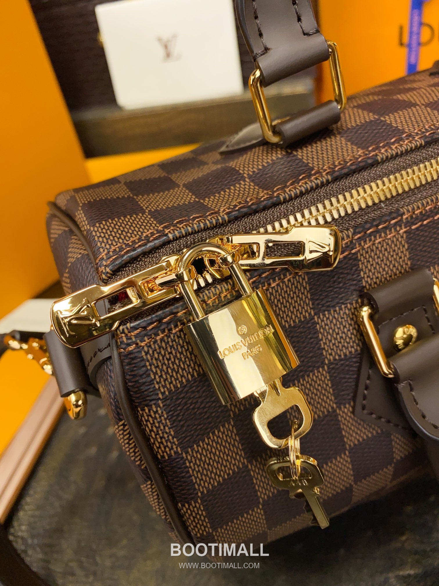 Louis Vuitton Speedy Bandouliere Damier Ebene Coated Canvas Brown Zip Wallet 루이비통 스피디 반둘리에 다미에 에벤 코팅 캔버스 브라운 지퍼 지갑 25cm 14