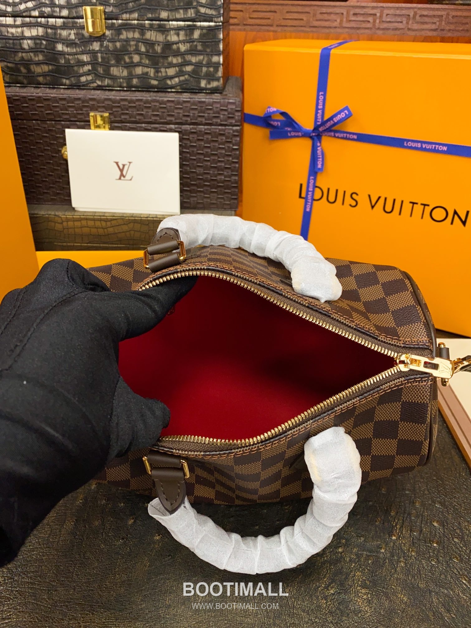 Louis Vuitton Speedy Bandouliere Damier Ebene Coated Canvas Brown Zip Wallet 루이비통 스피디 반둘리에 다미에 에벤 코팅 캔버스 브라운 지퍼 지갑 25cm 17