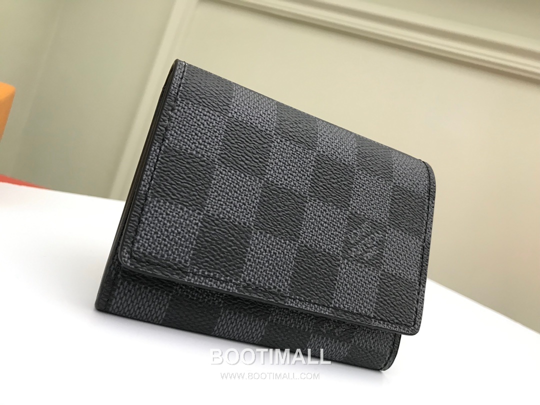 Louis Vuitton Enveloppe Carte de Visite Damier Graphite Monogram Coated Canvas Black Card Holder 루이비통 앙벨로프 카르트 드 비지트 다미에 그라파이트 모노그램 코팅 캔버스 블랙 카드홀더 11cm 2