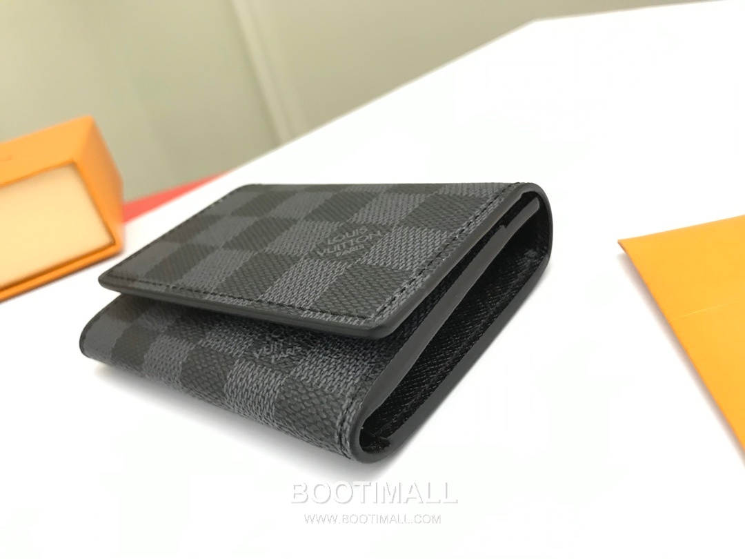 Louis Vuitton Enveloppe Carte de Visite Damier Graphite Monogram Coated Canvas Black Card Holder 루이비통 앙벨로프 카르트 드 비지트 다미에 그라파이트 모노그램 코팅 캔버스 블랙 카드홀더 11cm 4