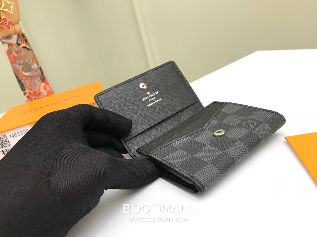 Louis Vuitton Enveloppe Carte de Visite Damier Graphite Monogram Coated Canvas Black Card Holder 루이비통 앙벨로프 카르트 드 비지트 다미에 그라파이트 모노그램 코팅 캔버스 블랙 카드홀더 11cm 5