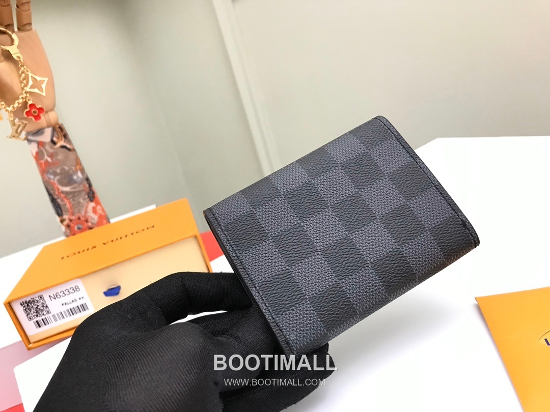 Louis Vuitton Enveloppe Carte de Visite Damier Graphite Monogram Coated Canvas Black Card Holder 루이비통 앙벨로프 카르트 드 비지트 다미에 그라파이트 모노그램 코팅 캔버스 블랙 카드홀더 11cm 9