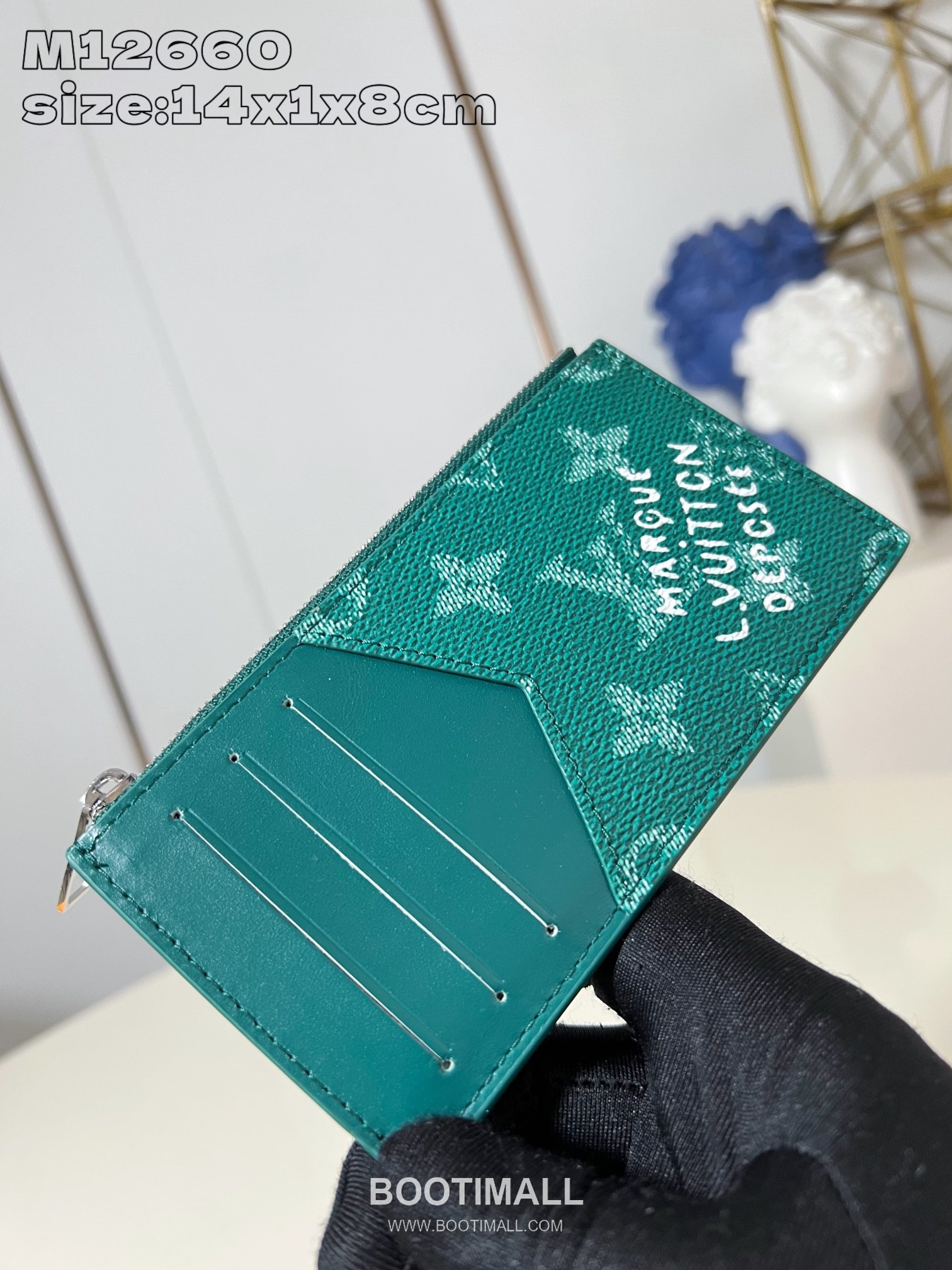 Louis Vuitton Pharrell Damier Monogram Marque Coated Canvas Green Card Holder 루이비통 파렐 다미에 모노그램 마르크 코팅 캔버스 그린 카드홀더 14.5cm 2