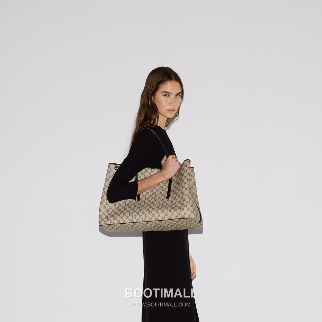 Gucci GG Emblem Large Tote Bag GG Supreme Canvas Leather Trim 815212 구찌 GG 엠블럼 라지 토트백 GG 수프림 캔버스 가죽 트리밍 45.5cm 1