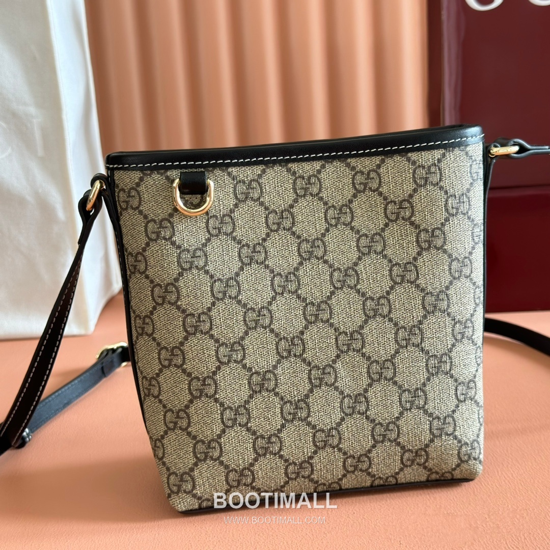 Gucci GG Emblem Mini Bucket Bag GG Supreme Canvas Leather Trim 847090 구찌 GG 엠블럼 미니 버킷백 GG 수프림 캔버스 가죽 트리밍 18cm 6