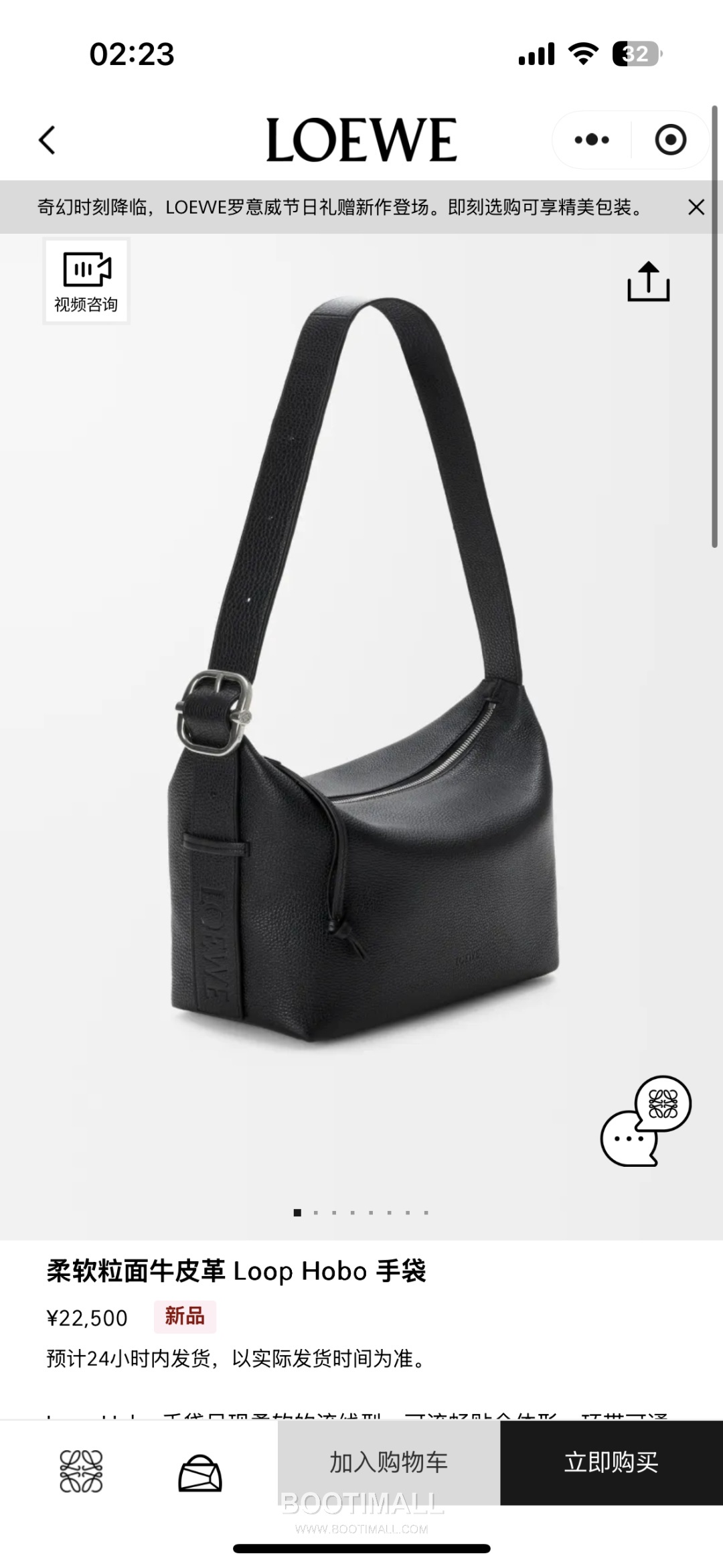 Loewe Loop Hobo 65256185 Grained Calfskin Shoulder Bag 로에베 루프 호보 65256185 그레인드 카프스킨 숄더백 29cm 1