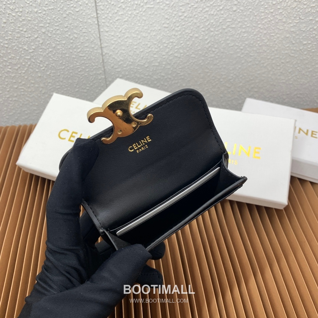 Celine Triomphe Coated Canvas Lambskin Trim Card Holder 셀린느 트리옹프 코팅 캔버스 램스킨 트림 카드홀더 10582 10.5cm 9