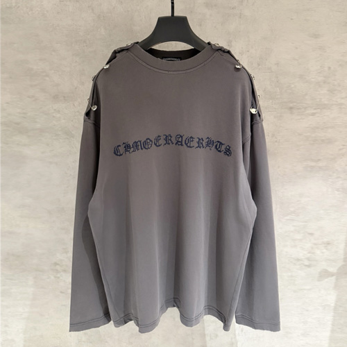 Chrome Hearts Shoulder Hardware Logo Long Sleeve 크롬하츠 숄더 하드웨어 로고 롱슬리브 티셔츠 그레이 (380g 코튼 원단)