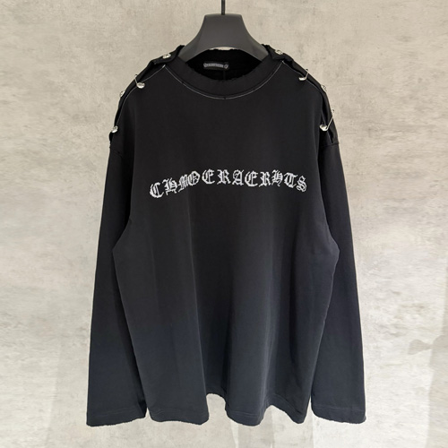 Chrome Hearts Shoulder Hardware Logo Long Sleeve 크롬하츠 숄더 하드웨어 로고 롱슬리브 티셔츠 블랙 (380g 코튼 원단)