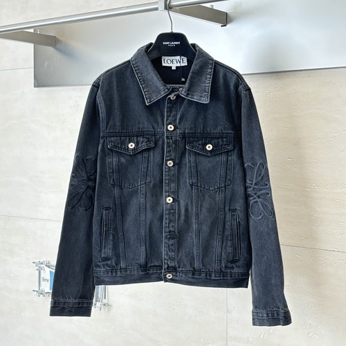Loewe Anagram Embroidered Vintage Wash Denim Jacket 로에베 아나그램 자수 빈티지 워시 데님 자켓 코튼 데님