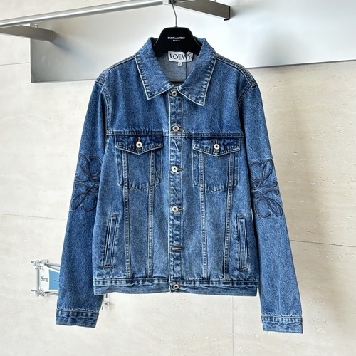 Loewe Anagram Embroidered Vintage Wash Denim Jacket 로에베 아나그램 자수 빈티지 워시 데님 자켓 코튼 데님 블루