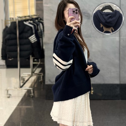 Thom Browne 4-Bar Wool Zip-Up Hooded Cardigan 톰브라운 4바 울 집업 후드 가디건