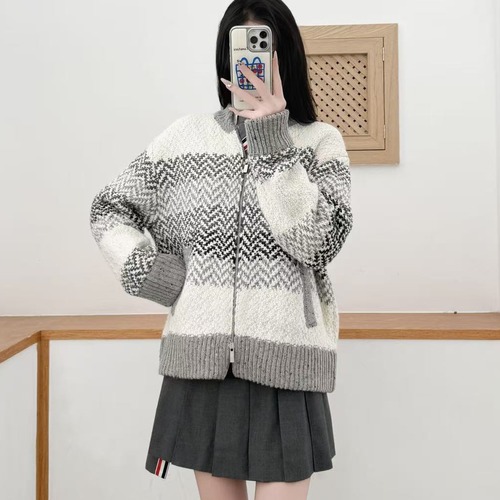 Thom Browne Herringbone Wool Zip Knit Jacket 톰브라운 헤링본 울 집업 니트 재킷
