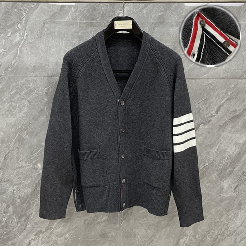 Thom Browne 4-Bar V-Neck Wool Cardigan 톰브라운 4바 브이넥 울 가디건 그레이