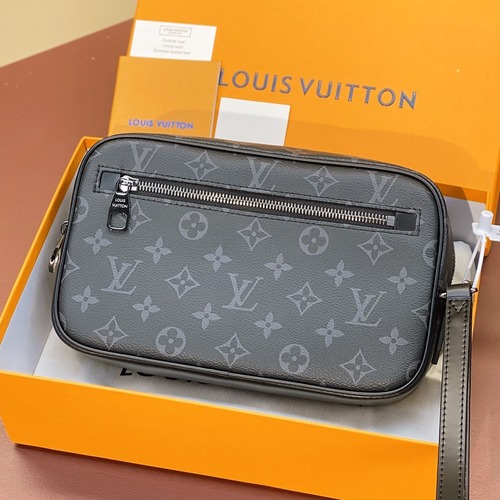Louis Vuitton Kasai Clutch Damier Ebene Canvas Black Handbag 루이비통 카사이 클러치 M42838 다미에 에벤 캔버스 블랙 핸드백 25cm