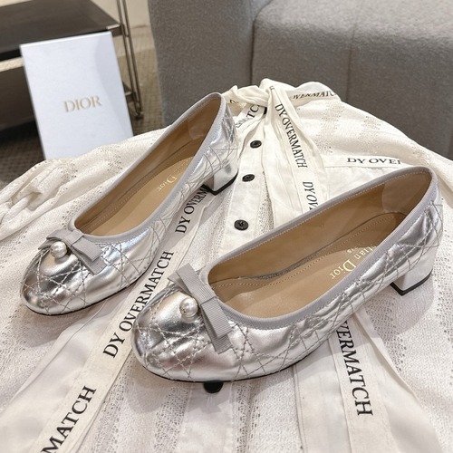 Dior CD Pearl Quilted Lambskin Ballet Flat Shoes 디올 CD 펄 퀼팅 램스킨 발레 플랫 슈즈 굽높 4cm