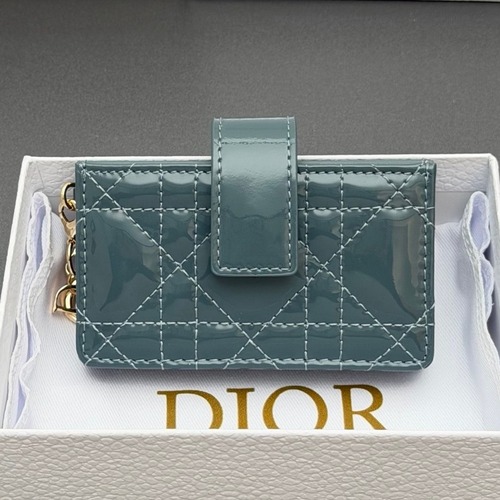 Dior Lady Jasmine Cloud Gray Patent Leather Cannage Card Holder 디올 레이디 자스민 S0074 클라우드 그린 페이턴트 레더 카나주 카드지갑 10cm