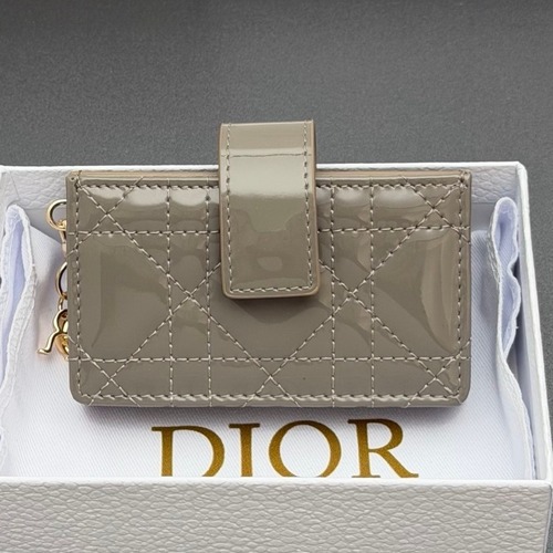 Dior Lady Jasmine Cloud Gray Patent Leather Cannage Card Holder 디올 레이디 자스민 S0074 클라우드 그레이 페이턴트 레더 카나주 카드지갑 10cm