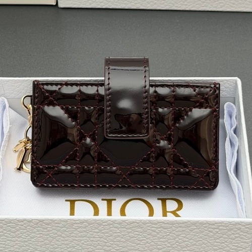 Dior Lady Jasmine Cloud Gray Patent Leather Cannage Card Holder 디올 레이디 자스민 S0074 클라우드 다크브라운 페이턴트 레더 카나주 카드지갑 10cm