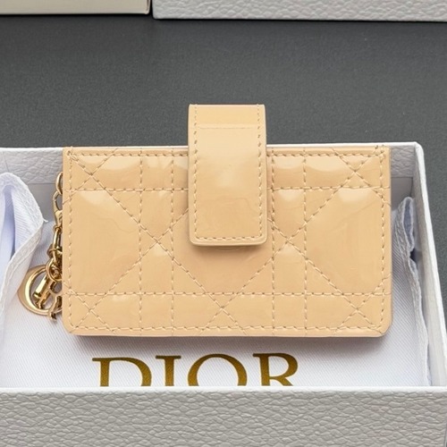 Dior Lady Jasmine Cloud Gray Patent Leather Cannage Card Holder 디올 레이디 자스민 S0074 클라우드 베이지 페이턴트 레더 카나주 카드지갑 10cm